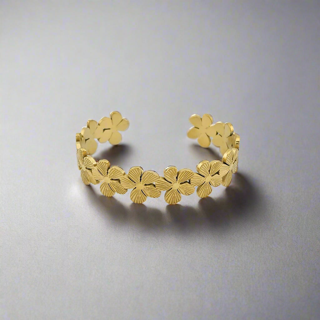 Wildflower- Flower Gold Plated Stainless Steel Cuff Bracelet