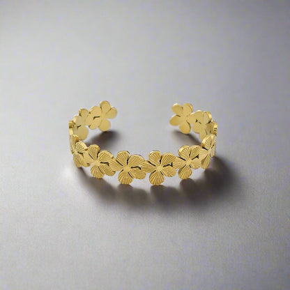 Wildflower- Flower Gold Plated Stainless Steel Cuff Bracelet