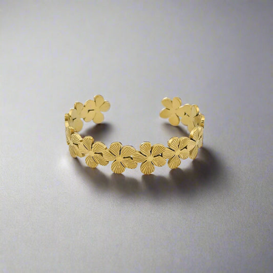 Wildflower- Flower Gold Plated Stainless Steel Cuff Bracelet