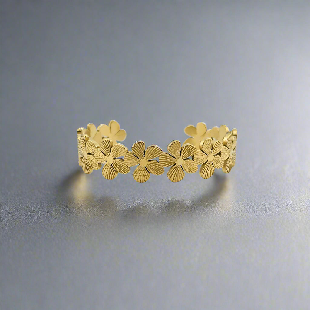 Wildflower- Flower Gold Plated Stainless Steel Cuff Bracelet