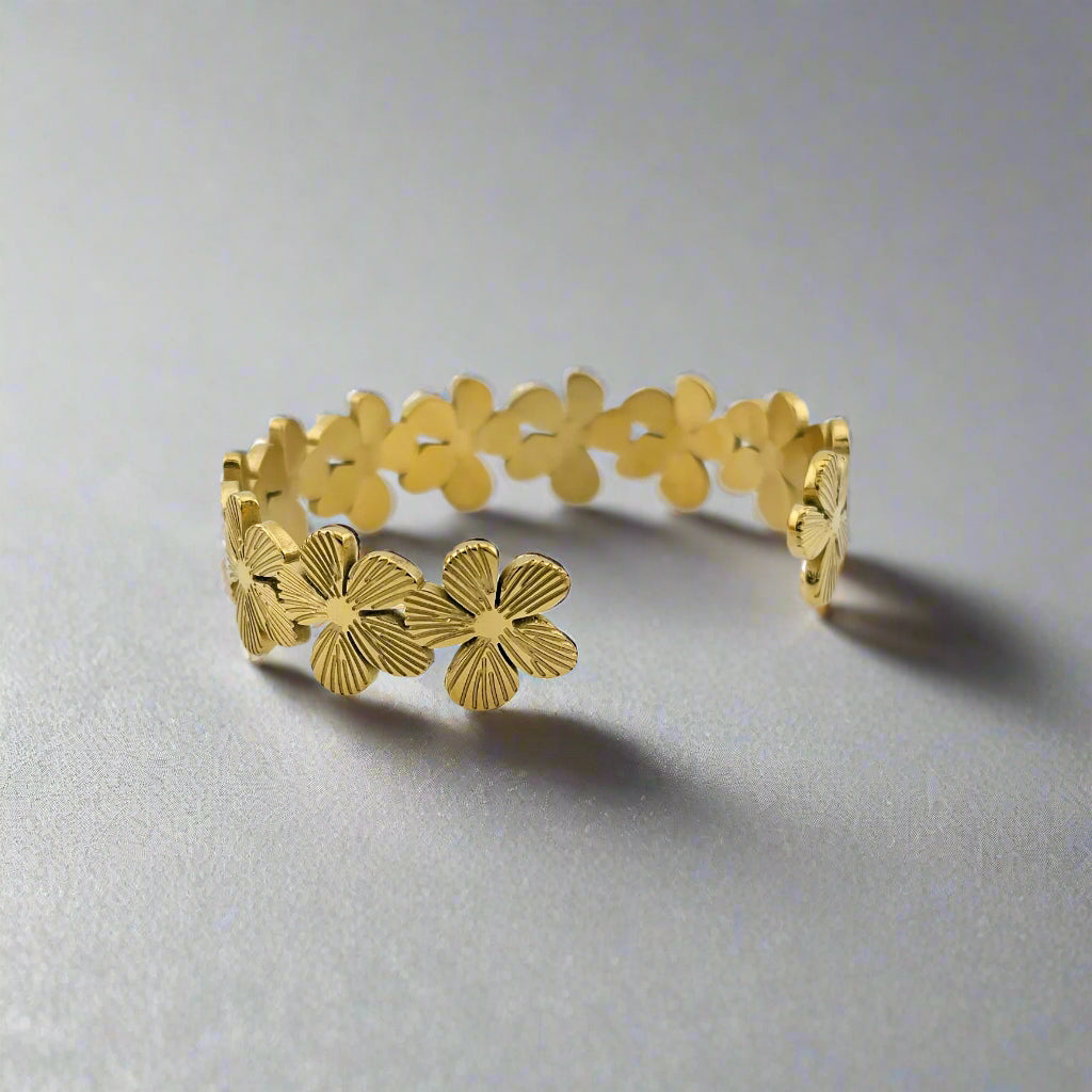 Wildflower- Flower Gold Plated Stainless Steel Cuff Bracelet