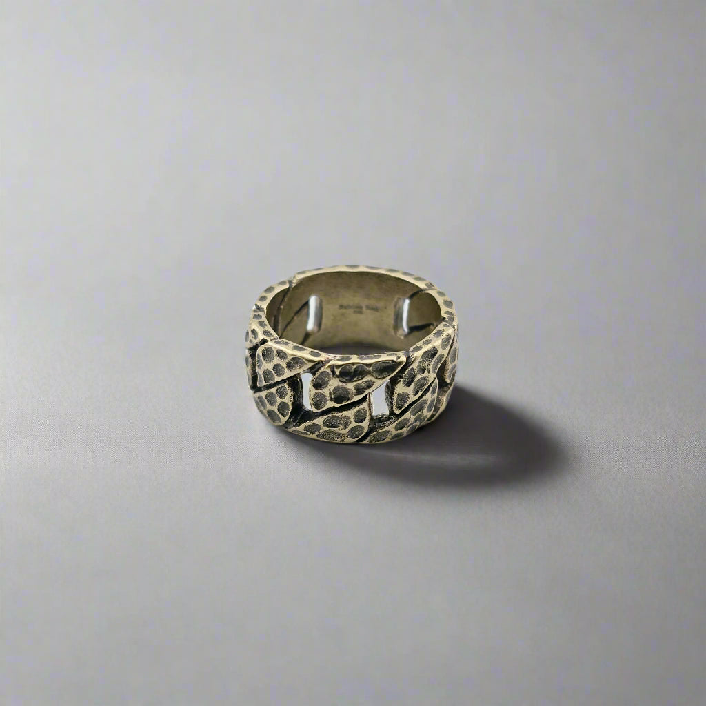 Xerxes - Hammered Damascus Gold Plated Stainless Steel Chain Ring