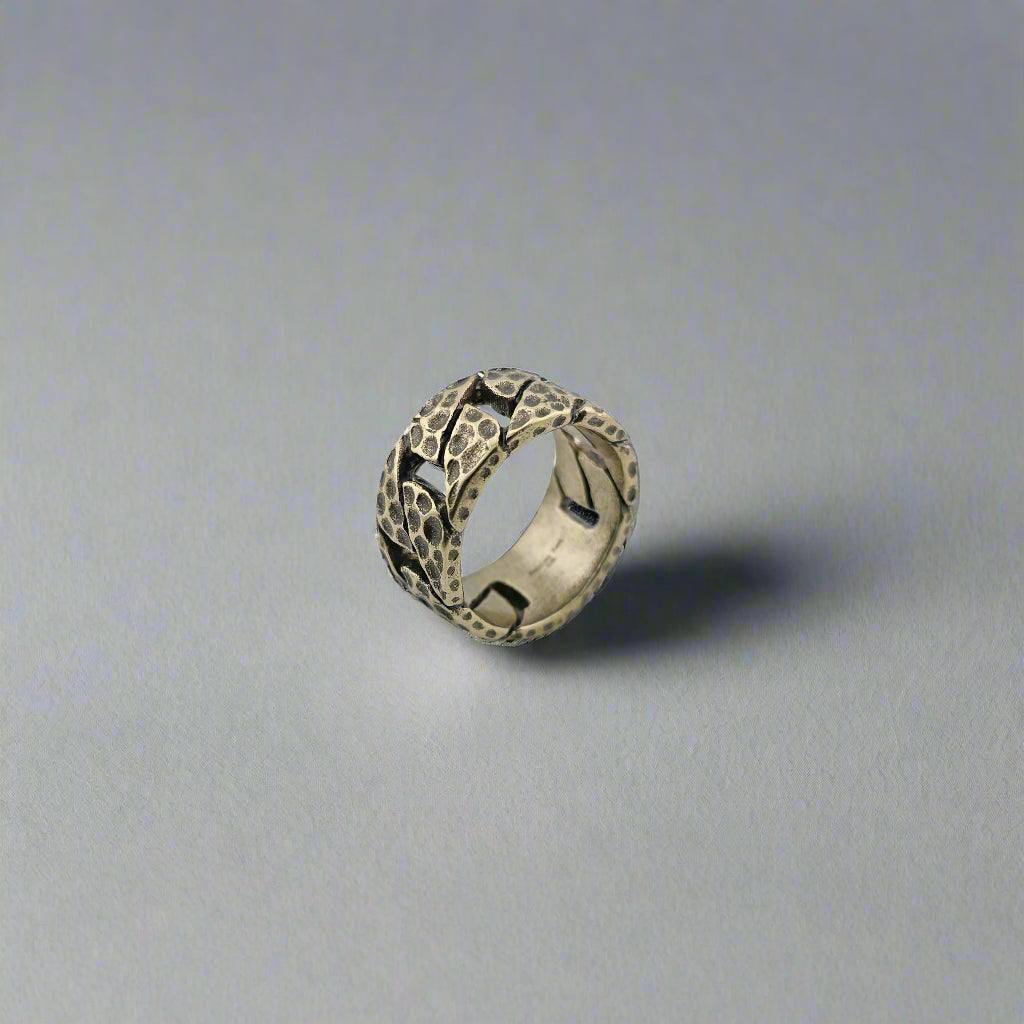Xerxes - Hammered Damascus Gold Plated Stainless Steel Chain Ring