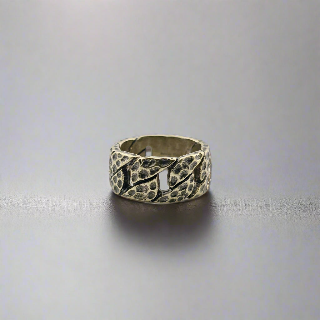 Xerxes - Hammered Damascus Gold Plated Stainless Steel Chain Ring