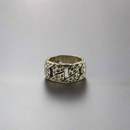 Xerxes - Hammered Damascus Gold Plated Stainless Steel Chain Ring