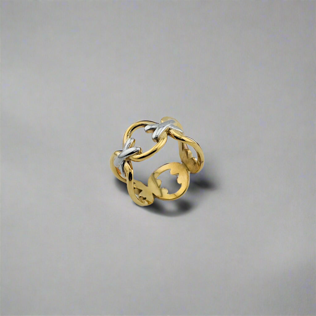 XoXo - Two Tone Stainless Steel Gold Plated Chain Ring