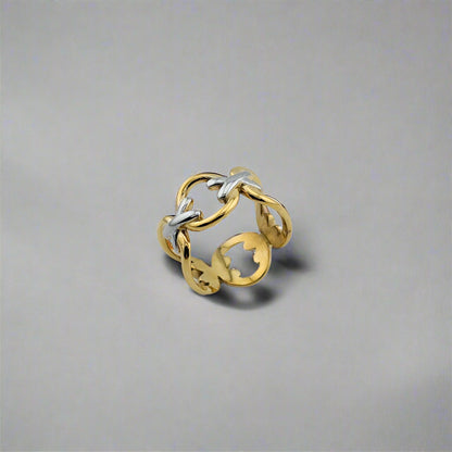 XoXo - Two Tone Stainless Steel Gold Plated Chain Ring