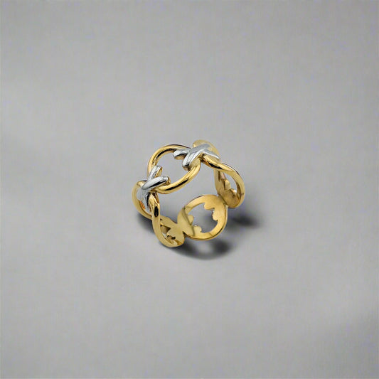 XoXo - Two Tone Stainless Steel Gold Plated Chain Ring