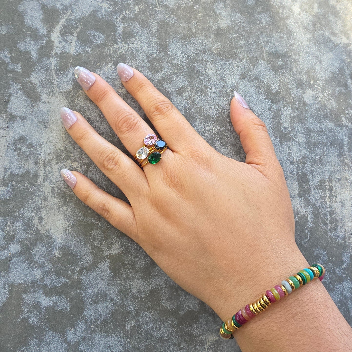 Big Charms - Gold & Cubic Zirconia Adjustable Ring