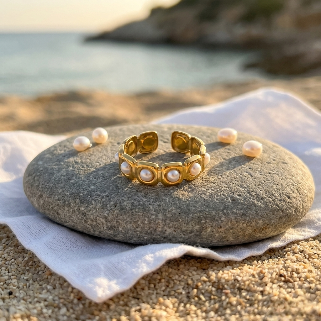 Mermaid - Gold & Pearls Adjustable Ring