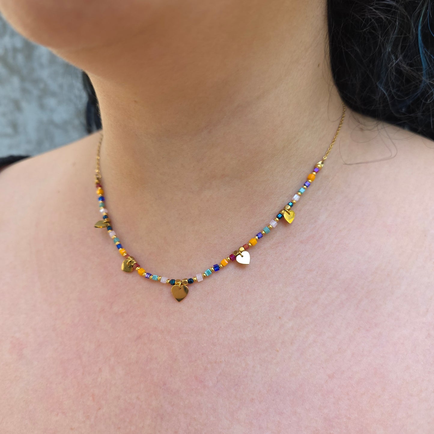 Summer Hearts - Gold & Crystal Beads